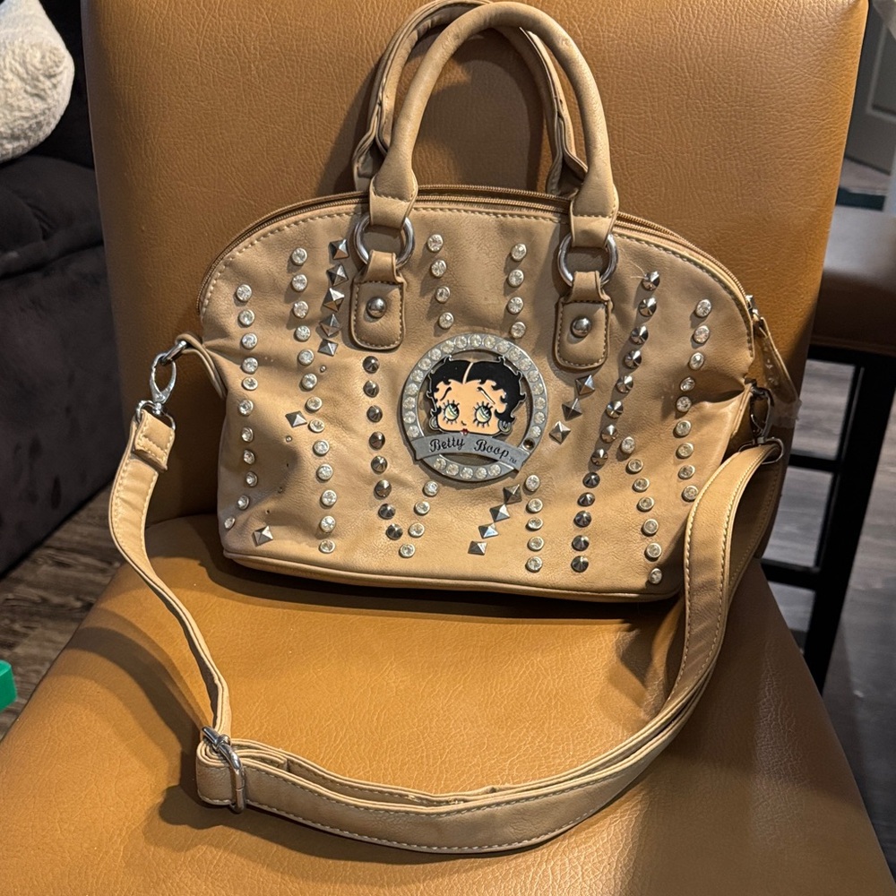 Betty Boop Beige Studded Satchel